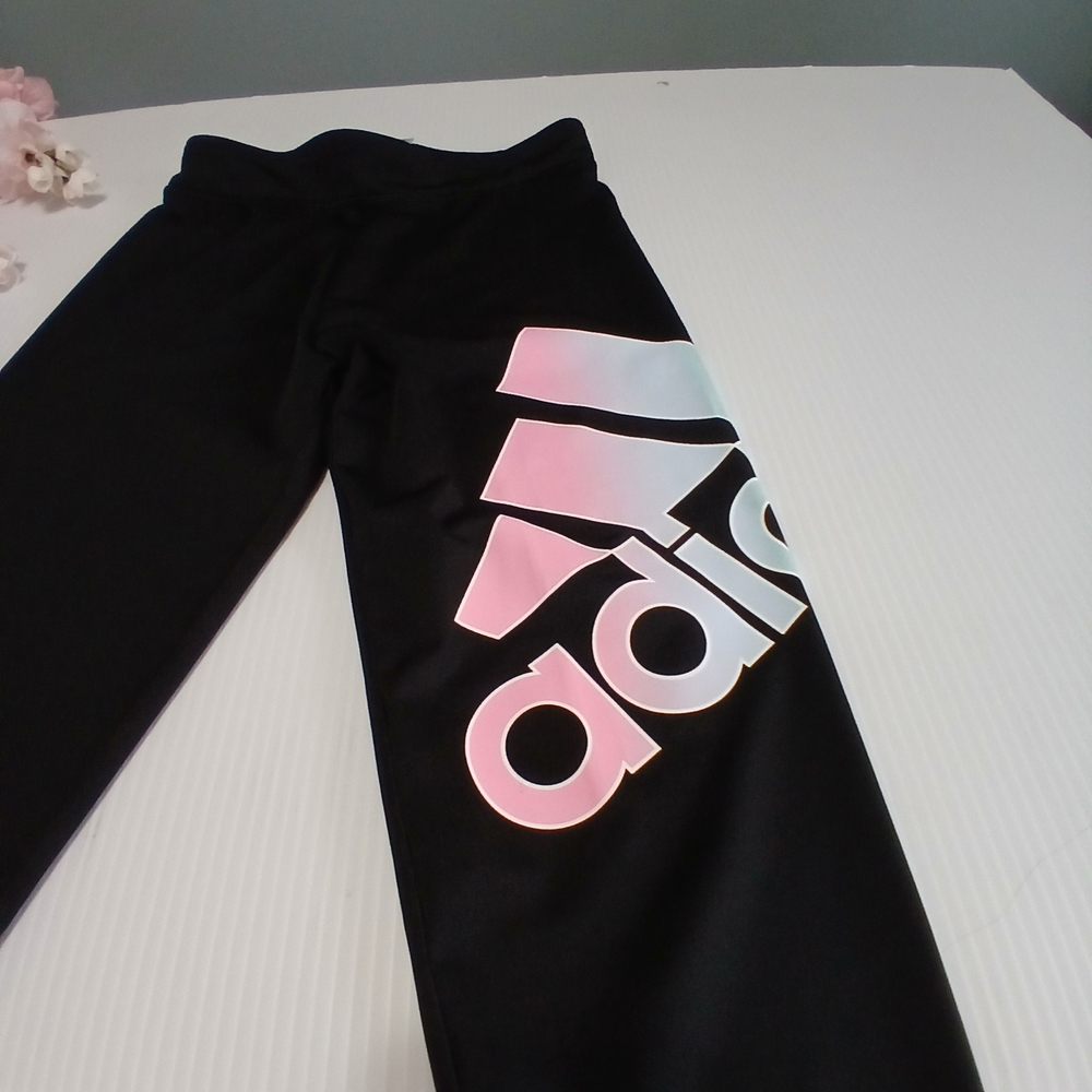 adidas Kids Black Sweatpants with Pink Gradient Logo